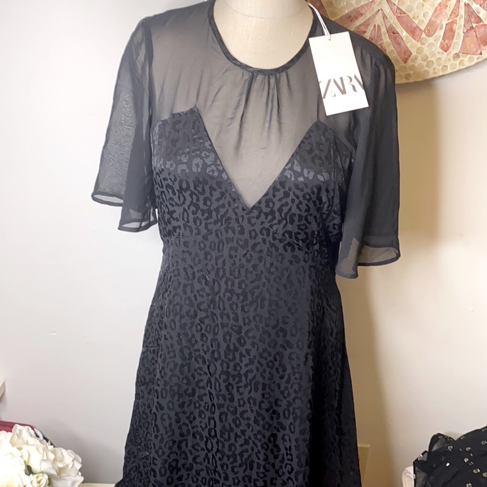 Zara Black Leopard Print Dress Size M
